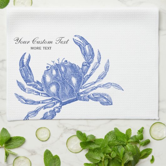 Koel  Nautical Blue Crab Aangepast strand Theedoek (Gevouwen)