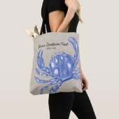 Koel  Nautical Blue Crab Aangepast strand Tote Bag (Dichtbij)