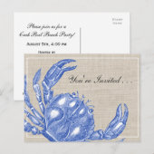 Koel  Nautical Blue Crab Boil Aangepast Uitnodiging Briefkaart (Voorkant / Achterkant)