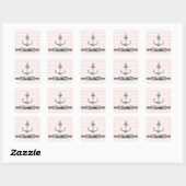 Koel-nautische roze stripes anker gepersonaliseerd vierkante sticker (Vel)