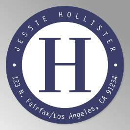 Koel Navy Blauwe Cirkel Monogram Retouradres Ronde Sticker