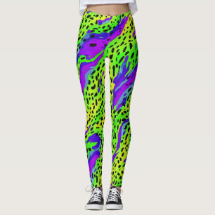 Koel neon groen en paarse dierprintpatroon  leggings