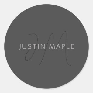 Koel Ogend Naam & Monogram Donkergrijs Ronde Sticker