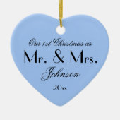 Koel ons eerste kerstfeest als Mr & Mrs  Blue Keramisch Ornament (Voorkant)