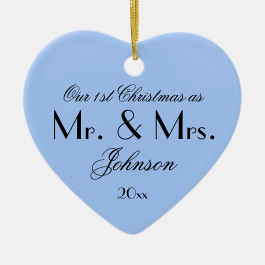 Koel ons eerste kerstfeest als Mr & Mrs  Blue Keramisch Ornament (Voorkant)