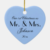 Koel ons eerste kerstfeest als Mr & Mrs  Blue Keramisch Ornament (Achterkant)