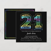 Koel op Black 21st Birthday Party Invitation Kaart (Voorkant / Achterkant)