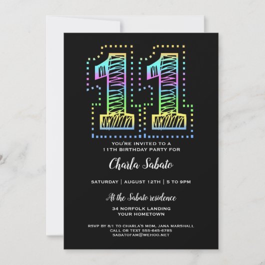 Koel op Black Fun 11e verjaardagsfeest uitnodiging (Voorkant)