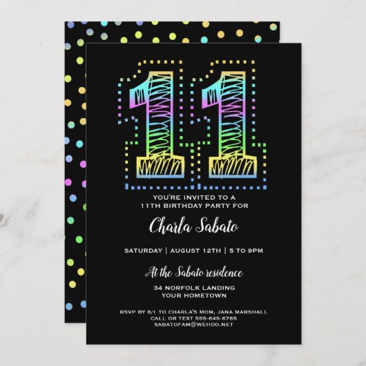 Koel op Black Fun 11e verjaardagsfeest uitnodiging (Voorkant / Achterkant)