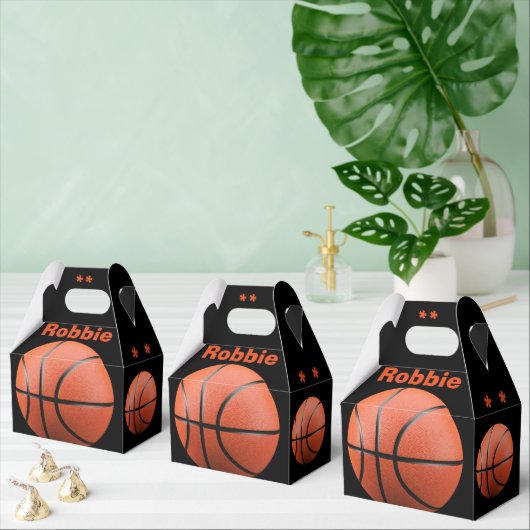 Koel Oranje Basketball en Monogram Favor Box Bedankdoosjes (Meervoudige)