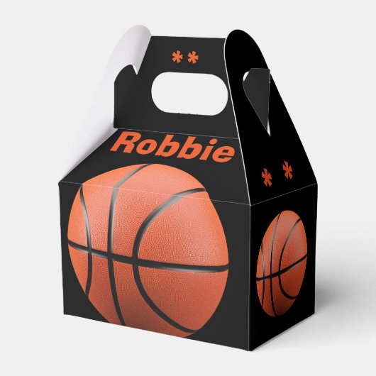 Koel Oranje Basketball en Monogram Favor Box Bedankdoosjes (Achterkant)