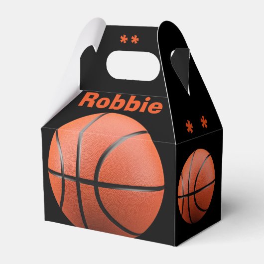 Koel Oranje Basketball en Monogram Favor Box Bedankdoosjes (Voorkant Zijde)