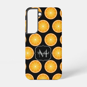 Koel Oranje fruitsneden patroon zwart Monogram Samsung Galaxy Hoesje