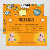 Koel Oranje ruimteschip start Birthday Party Kaart (Voorkant / Achterkant)