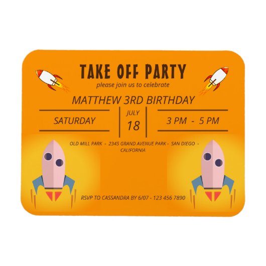 Koel Oranje ruimteschip vertrek Birthday Partij I Magneet (Horizontaal)