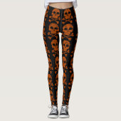 Koel Oranje schedels op zwarte Leggings voor Hallo (Voorkant)