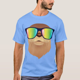 Koel otter met zonnebrillen voor regenboogkleuren  t-shirt