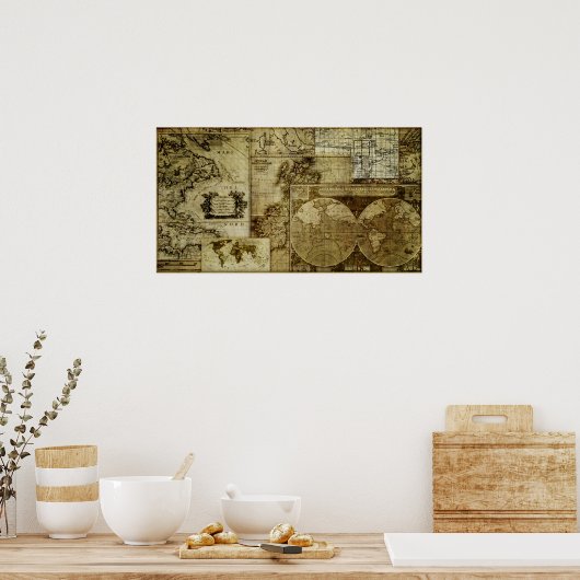 Koel oude wereldkaarten poster (Keuken)
