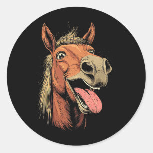 Koel paard toont tongpaarden rijden op paard ronde sticker