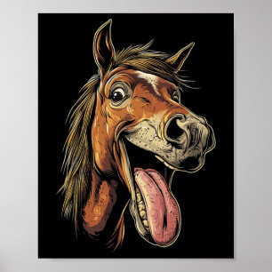 Koel paard toont tongpaarden rijden op paarden poster