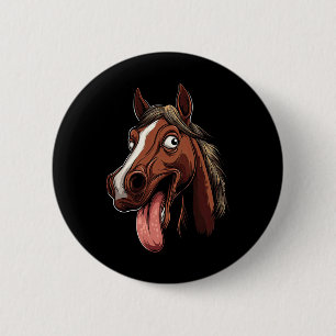 Koel paard toont tongpaarden rijden op paarden ronde button 5,7 cm