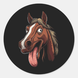Koel paard toont tongpaarden rijden op paarden ronde sticker
