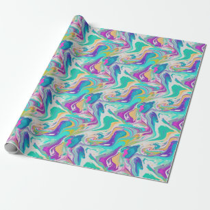 Koel Paarse Blauw Wit Marmeren Verfmix Patroon Cadeaupapier