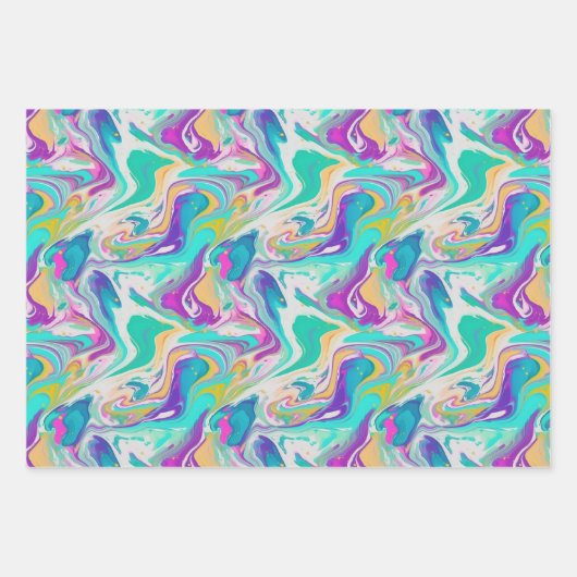 Koel Paarse Blauw Wit Marmeren Verfmix Patroon Inpakpapier Vel (Voorkant 2)