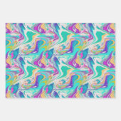 Koel Paarse Blauw Wit Marmeren Verfmix Patroon Inpakpapier Vel (Voorkant)