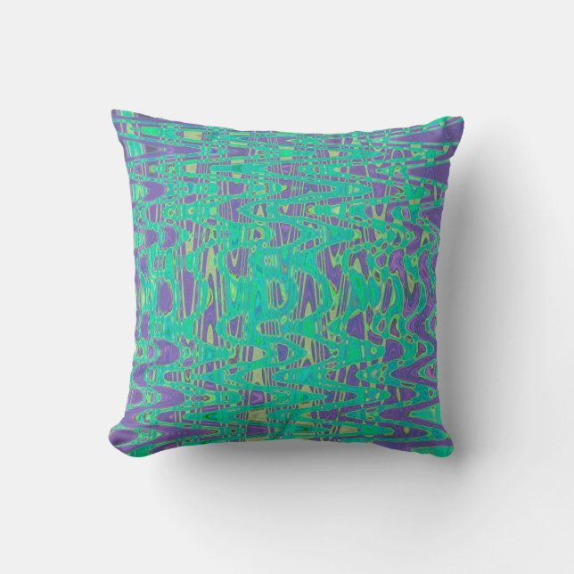 Koel Paarse en Groene Abstracte Tie Dye Retro Golv Kussen (Voorkant)