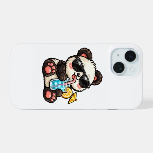 Koel Panda Drank iPhone 15 Case (Achterkant horizontaal)