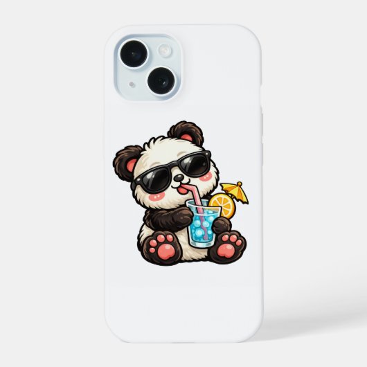 Koel Panda Drank iPhone 15 Case (Achterkant)