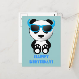 Koel panda met zonnebrillen | Happy Birthday blue Briefkaart