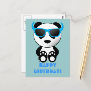 Koel panda met zonnebrillen   Happy Birthday blue Briefkaart