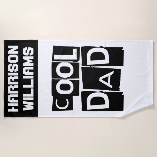 Koel papa Aangepaste naam Modern Black en White Strandlaken (Voorkant)