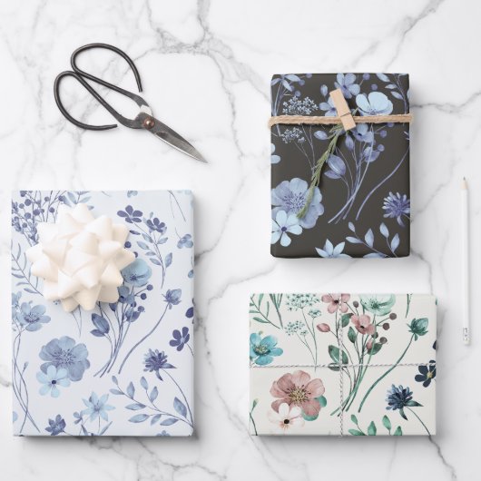 Koel Pastelblauw en Crème Kleurige Rustieke Waterv Inpakpapier Vel (Voorkant)