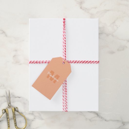 Koel pastelkleurig perzik kleur met aangepaste mon cadeaulabel (Met Touw)