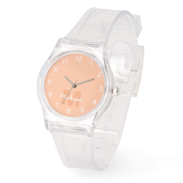 Koel pastelkleurig perzik kleur met aangepaste mon horloge (Hoek)