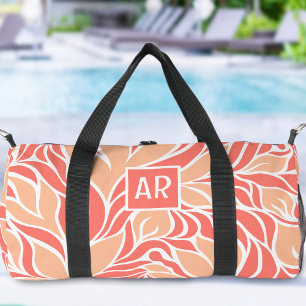 Koel Perzik Oranje Modern Bloempatroon Monogram Plunjezak