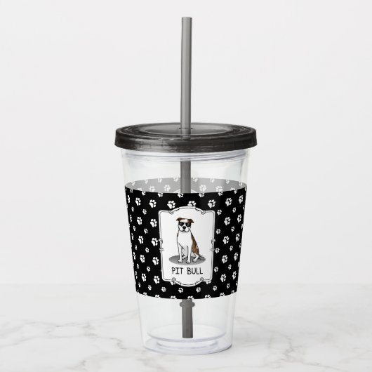 Koel Pit Bull en zonnebrillen (lt brindle white 3) Acryl Drinkbeker (Voorkant)