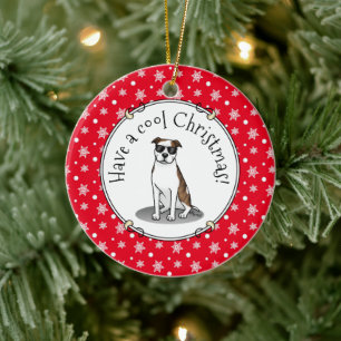 Koel Pit Bull en zonnebrillen (lt brindle white 3) Keramisch Ornament