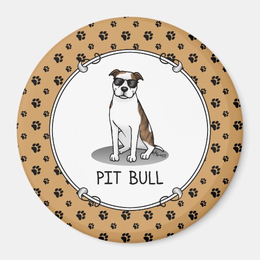 Koel Pit Bull en zonnebrillen (lt brindle white 3) Magneet (Voorkant)