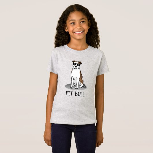 Koel Pit Bull en zonnebrillen (lt brindle white 3) T-shirt (Voorkant volledig)