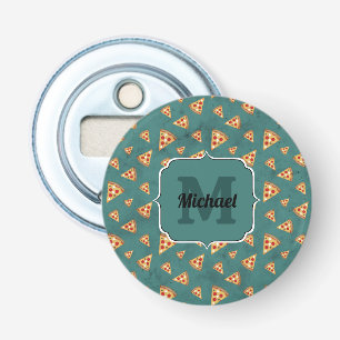 Koel pizza punten vintage teal patroon Monogram Button Flesopener