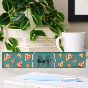 Koel pizza punten vintage teal patroon Monogram Naambordje