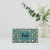 Koel pizza punten vintage teal patroon Monogram Visitekaartje (Staand voorkant)