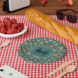 Koel pizza punten vintage turquoise patroon Monogr Papieren Bordje