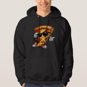 Koel Pizza Slice Mascotte met Zonnebril Kunst Hoodie