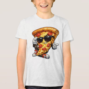 Koel Pizza Slice Mascotte met Zonnebril Kunst Tri-Blend Shirt