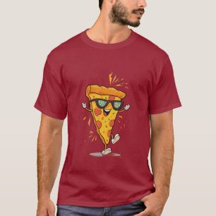 Koel Pizza Snee Cartoon Grappige Voedsel Kunst T-shirt